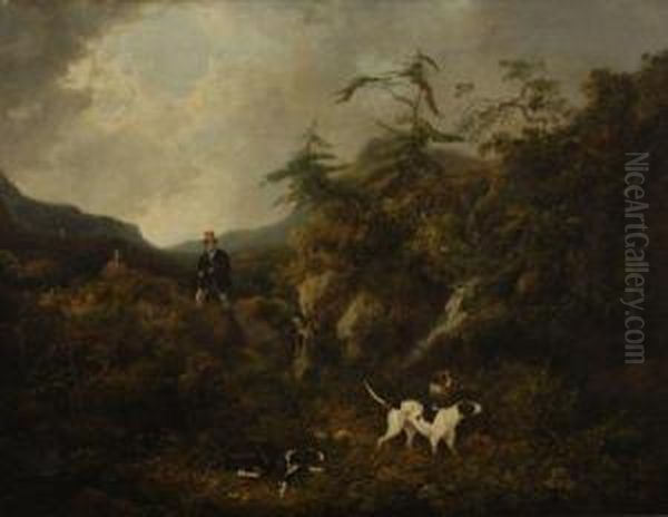 Shooting In A Highland Landscape Oil Painting by Charles Henry Schwanfelder