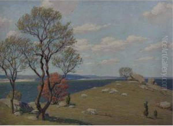 Springtime On A Knoll By The Sea Oil Painting by Andrew Thomas Schwartz