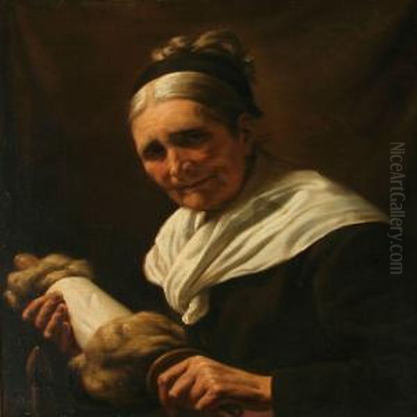 An Elderly Woman With Her Yarn Oil Painting by Frans Schwartz