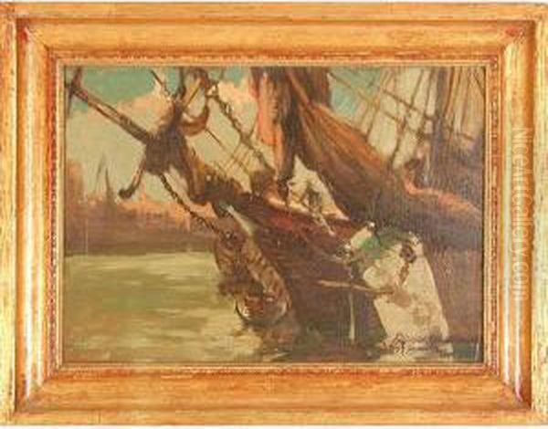 Ship Painting, Scandinavian Boat Oil Painting by Friedrich Ferdinand Schwartz