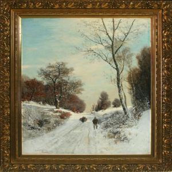 Winter Landscape Oil Painting by Adolf Schwarz