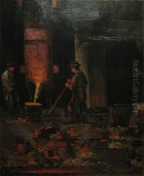 Les Fondeurs De Fer Oil Painting by Adolphe Schwarz