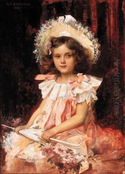 Portrait Of A Young Girl With Parasol by Alfred Schwarz