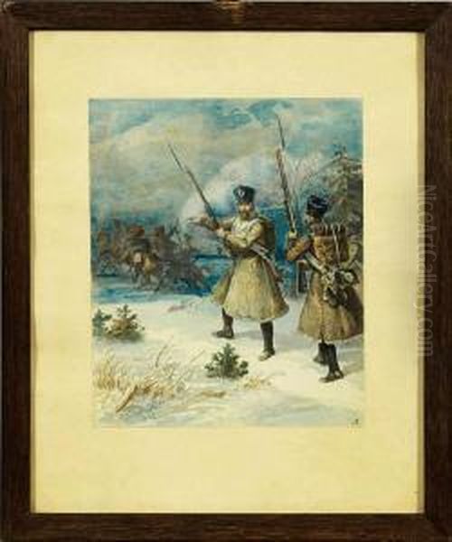 Winterlicheschlacht Im Vaterlandischen Krieg Wahrend Des Russlandfeldzuges1812 Oil Painting by Gustav Schwartz or Schwarz