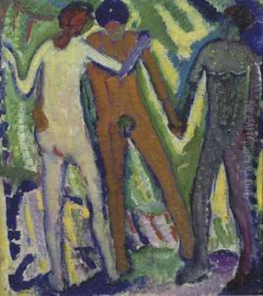 Three Standing Figures Oil Painting by Mommie Schwarz