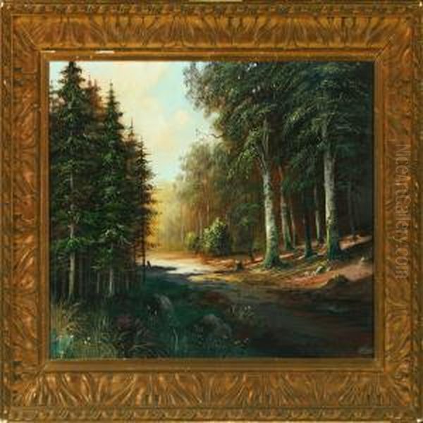 Forestscenery Oil Painting by Otto Gottlieb Schwarz