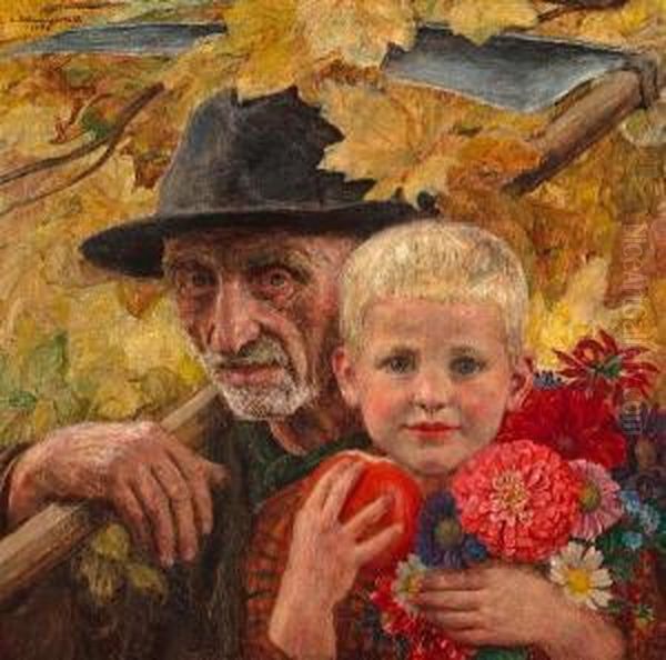 Youth And Age Oil Painting by Alfred Schwarzschild