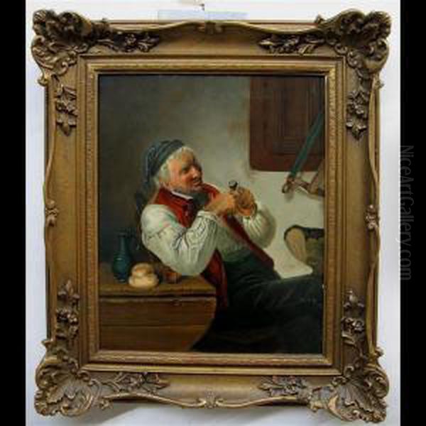 Seated Man Enjoying Lunch Oil Painting by Carl Schweich