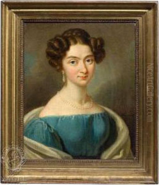 Portrait Of A Young Lady Wearing A Blue Dress Oil Painting by Karl Gottlieb Schweikart