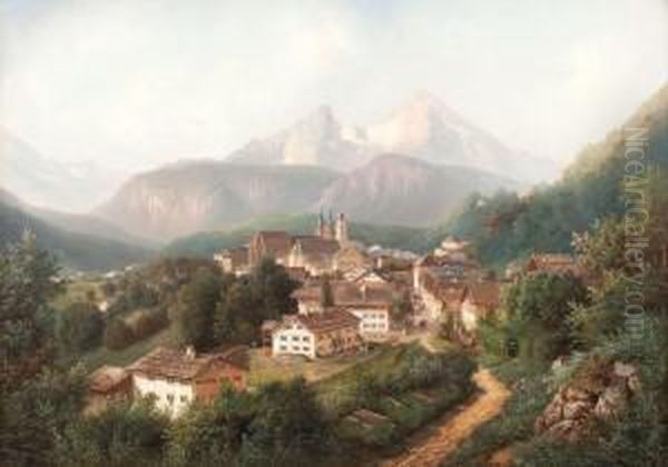 Ansicht Von Berchtesgaden Oil Painting by Josef Schwemminger