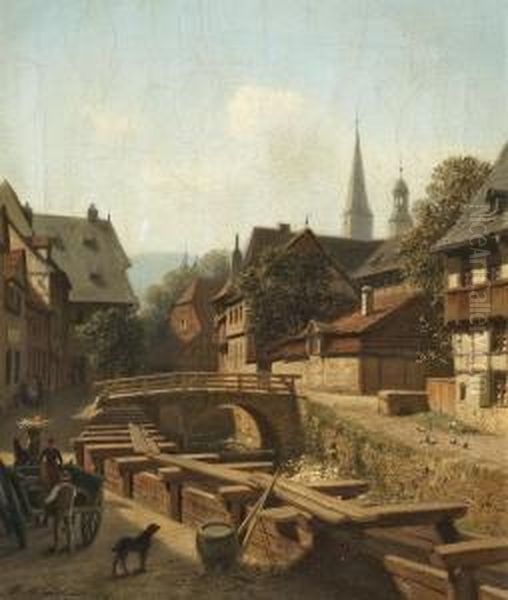 Stadtgraben In Goslar Oil Painting by Albert Schwendy