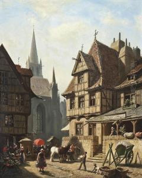 Market Day Oil Painting by Albert Schwendy