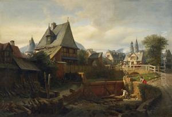 Alter Stadtgraben Von Goslar Oil Painting by Albert Schwendy