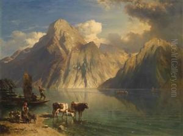 The Echo From Traunstein Oil Painting by Carl I Schweninger