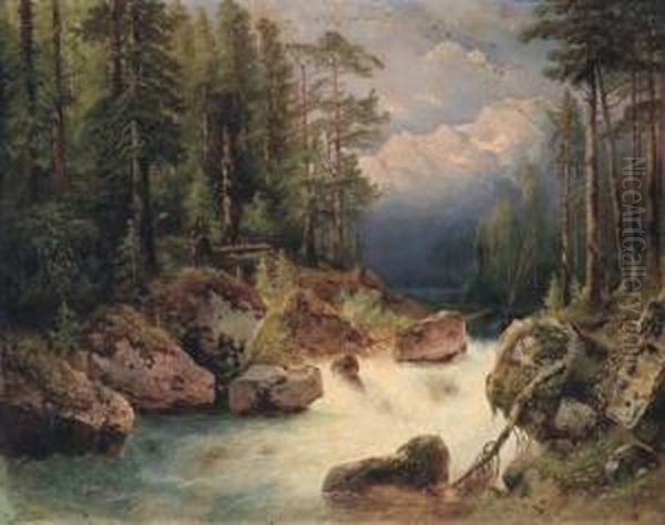 Waldbach Oil Painting by Carl I Schweninger