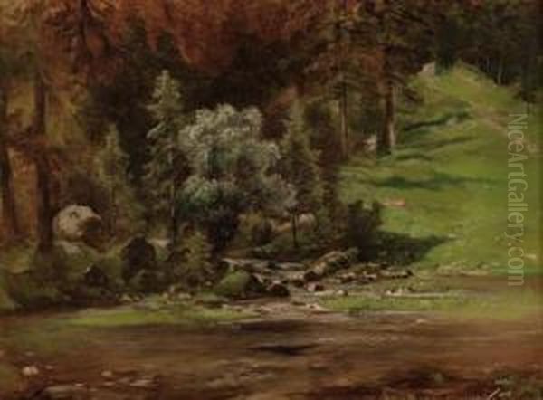 Waldhang Mit Wildbachmundung Oil Painting by Carl I Schweninger