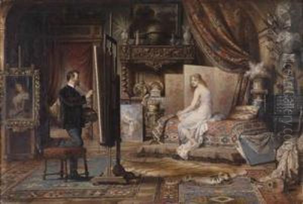 The Painter And His Model Oil Painting by Karl Schweninger