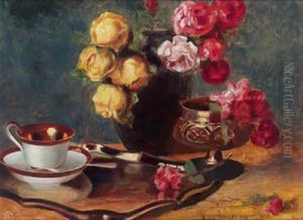 Stilleben Mit Rosen Oil Painting by Rosa Schweninger