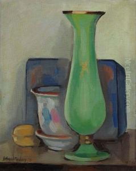 Stillleben Mit Gruner Vase Oil Painting by Martel Schwichtenberg