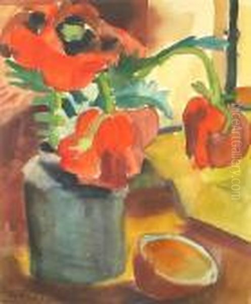 A Still Life With Poppies Oil Painting by Martel Schwichtenberg