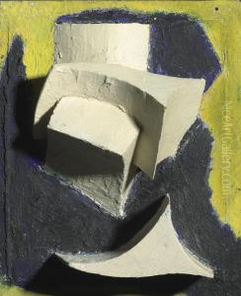 Ohne Titel (bewegtes Weis Auf Blau Und Gelb) Oil Painting by Kurt Schwitters