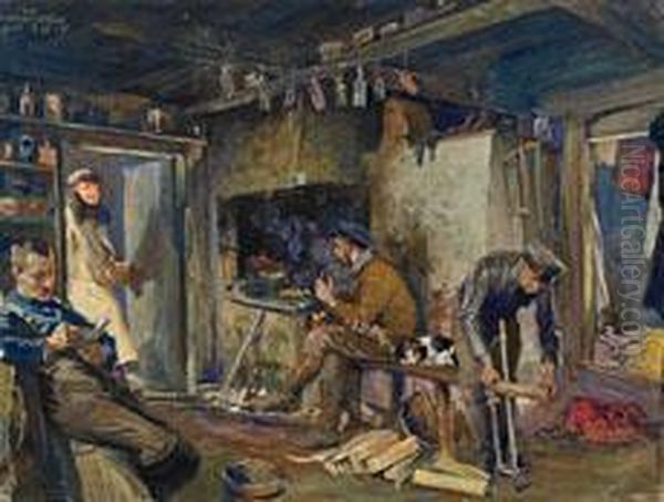 Deutsche Soldaten In Einer Bauernstube Oil Painting by Felix Schwormstadt