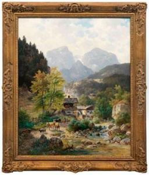 Wassermuhle In Den Oberbayerischen Alpen by Ludwig Sckell