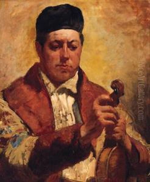 Tuning A Violin Oil Painting by A. Scognamiglio