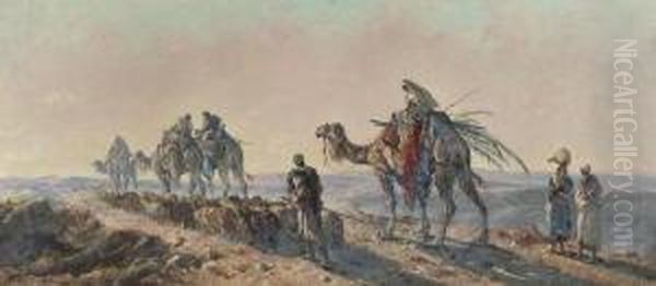 Camel Train Passing A Shepherd And Flock Oil Painting by Antonio, Cavaliero Scognamiglio