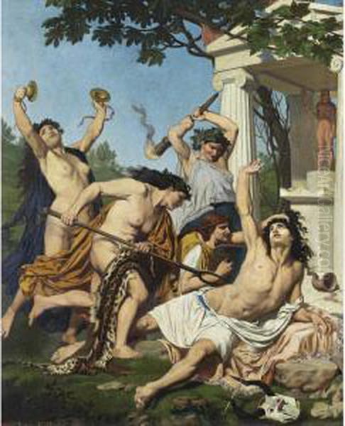 The Death Of Orpheus Oil Painting by Emile ( Jean Baptiste Philippe) Bin