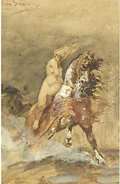 A Cavallo Oil Painting by Eugenio Scomparini