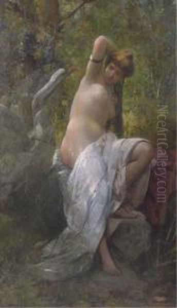 Leda And The Swan Oil Painting by Eugenio Scomparini