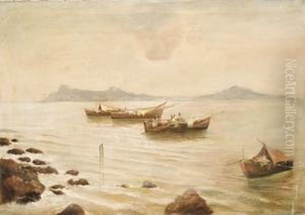 Barche Epescatori Con Capri Sullo Sfondo Oil Painting by F. Scoppa