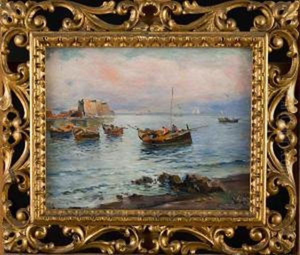 Marina A Napoli Con Barche Oil Painting by Raimpondo Scoppa