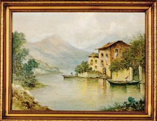 Homes On Lake Como Oil Painting by Raimpondo Scoppa