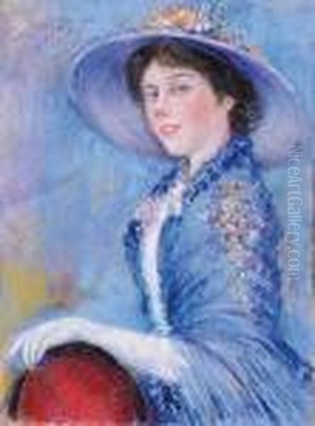 Giovane Donna In Blu Con Cappello Oil Painting by Pietro Scoppetta