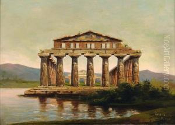 Le Temple De Paestum Oil Painting by Luigi Scorrano