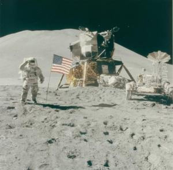 Astronaut James Irwin Gives Salute Beside Us Flag During Eva, August 1971 Oil Painting by David Scott