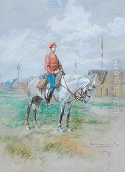 Russian Hussar Oil Painting by Georges Bertin, Dit Scott De Plagnolles