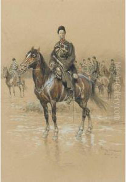 Officier Russe A Cheval Oil Painting by Georges Bertin, Dit Scott De Plagnolles