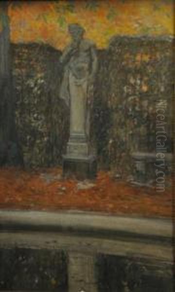 Sculpture De Faune Dans Un Parc Oil Painting by Georges Bertin, Dit Scott De Plagnolles