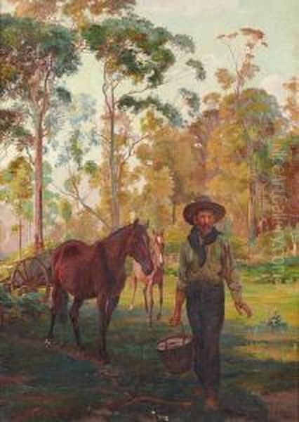 A Settler Collecting Water Oil Painting by James Fraser Scott