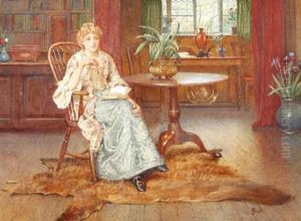 Lady Reading In An Interior Oil Painting by John Scott