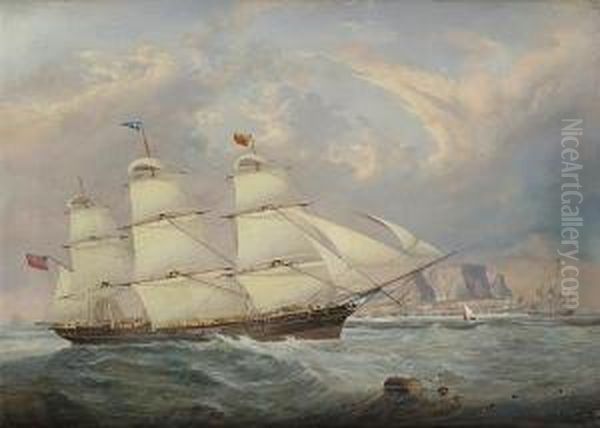 A British Three-masted Merchantman In Twopositions In Table Bay As She Runs Into Cape Town Oil Painting by John Scott