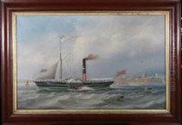 The Paddle Steamer Rosamond Off Tynemouth With The Priory Andlighthouse In The Distance Oil Painting by John Scott