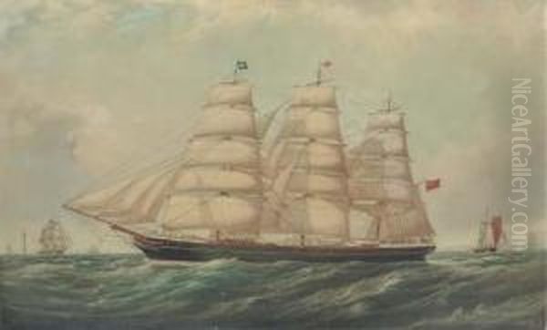 The Clipper Ship Hesperides Passing A Lighthouse Oil Painting by John Scott