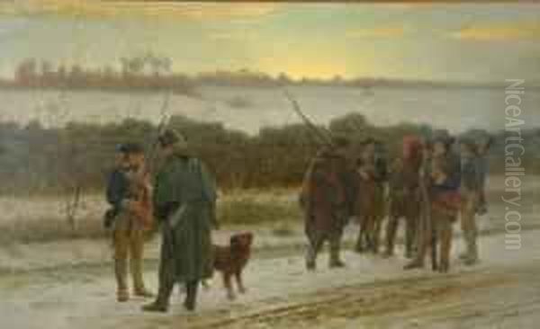 First Instruction In Guard Duty - A Scene From The Revolution Oil Painting by Julian Scott