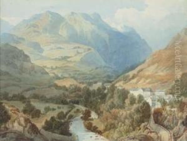 An Alpine Valley Near Grenoble Oil Painting by William Henry Stothard