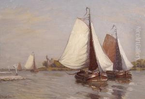 Barges Near Scheveningham Oil Painting by Robert Bagge Scott