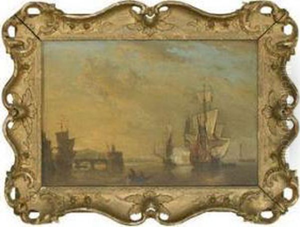 Stern Quarter View Of A Royal Yacht At Anchor Off A Mediterranean Port Oil Painting by Samuel Scott